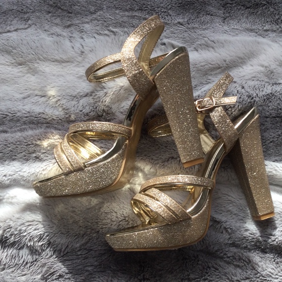 Gold, metallic and glitter platform heels, size 8 - Picture 1 of 6